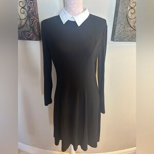 Homeyee Elegant Black Dress with White Collar
